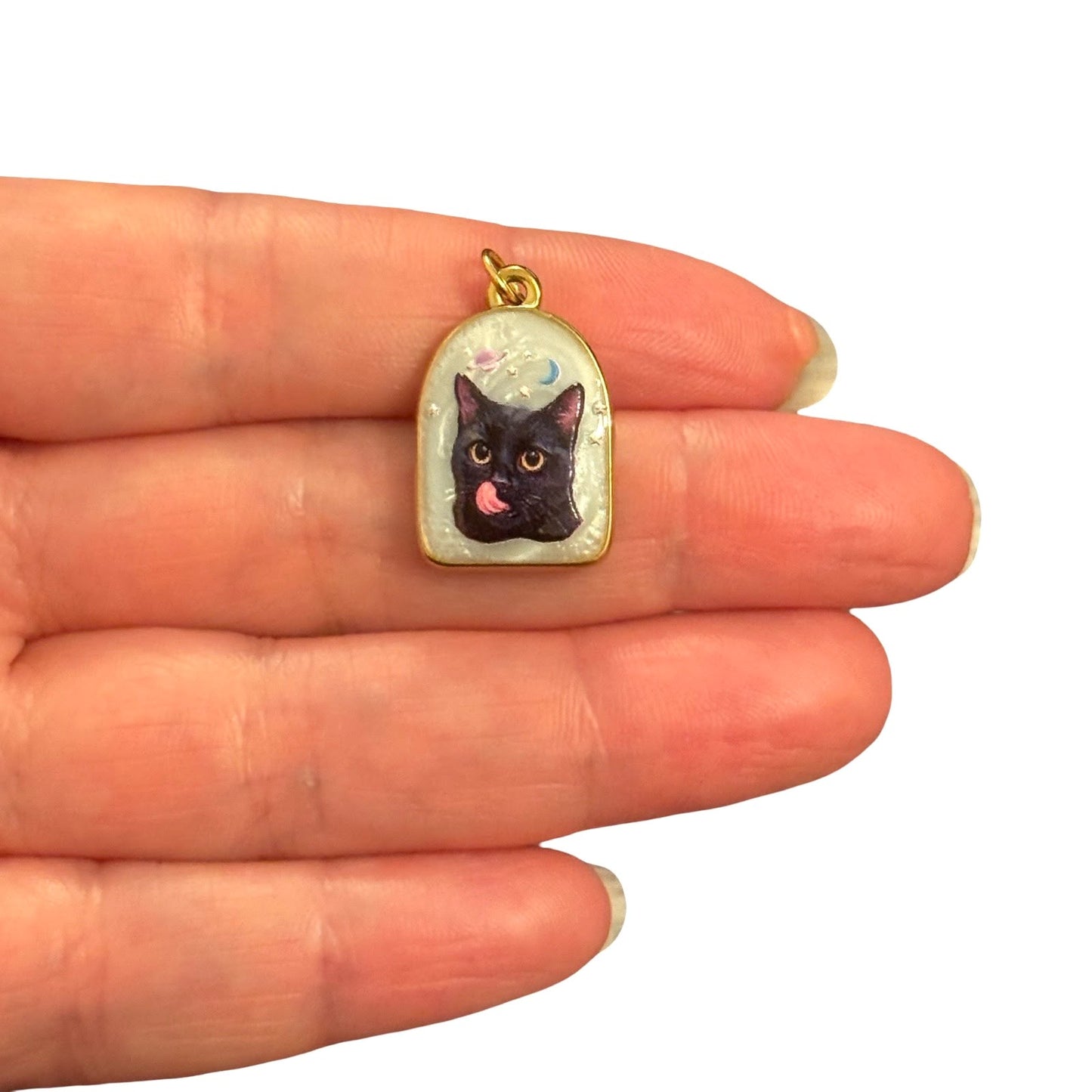Sarı Çelik Kolye ucu- Kara Kedi