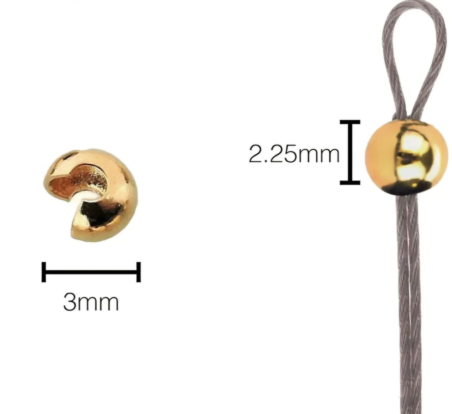 Altın Kaplama Crımp Bead Cover (sıkıştırma boncuk kapağı) 3mm