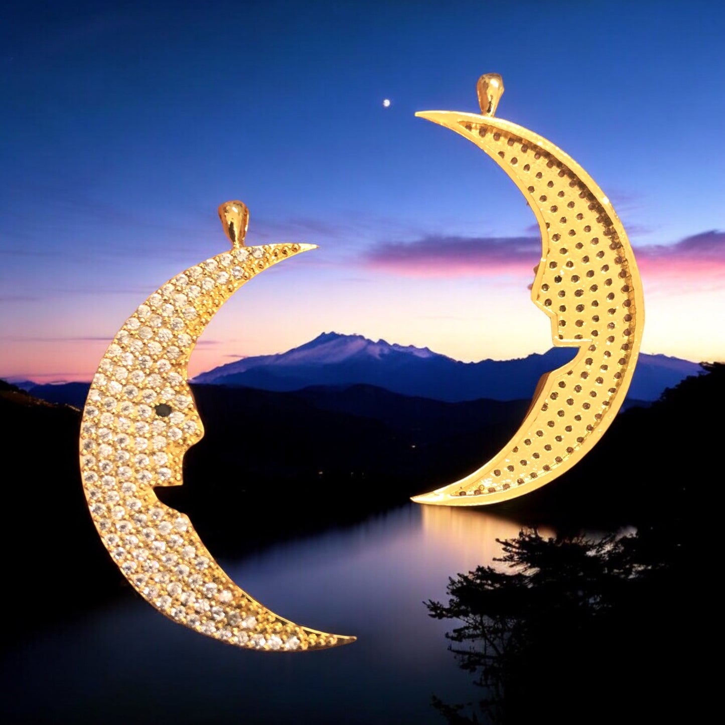 Altın Kaplama Zirkon Taşlı Ay Kolye Ucu