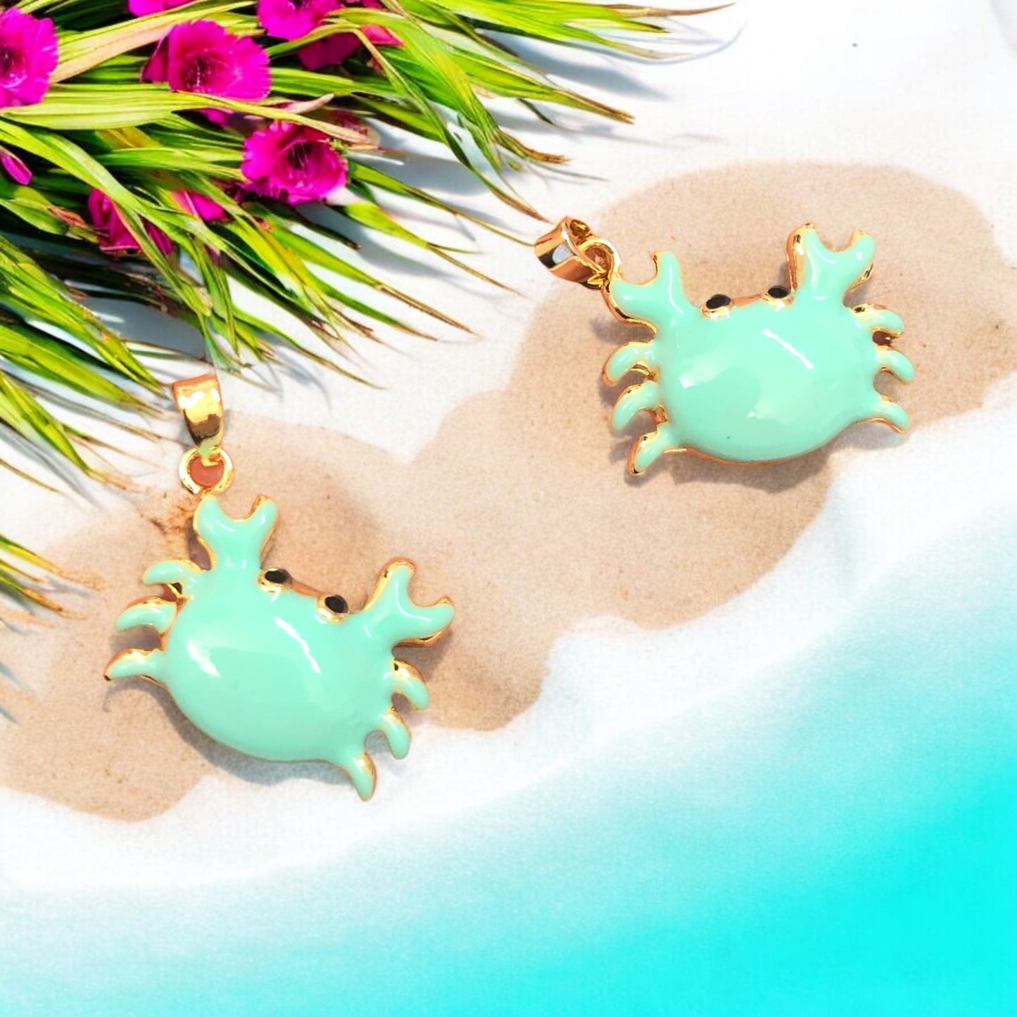 Altın  Kaplama  Mineli Yengeç  Kolye Ucu - Mint