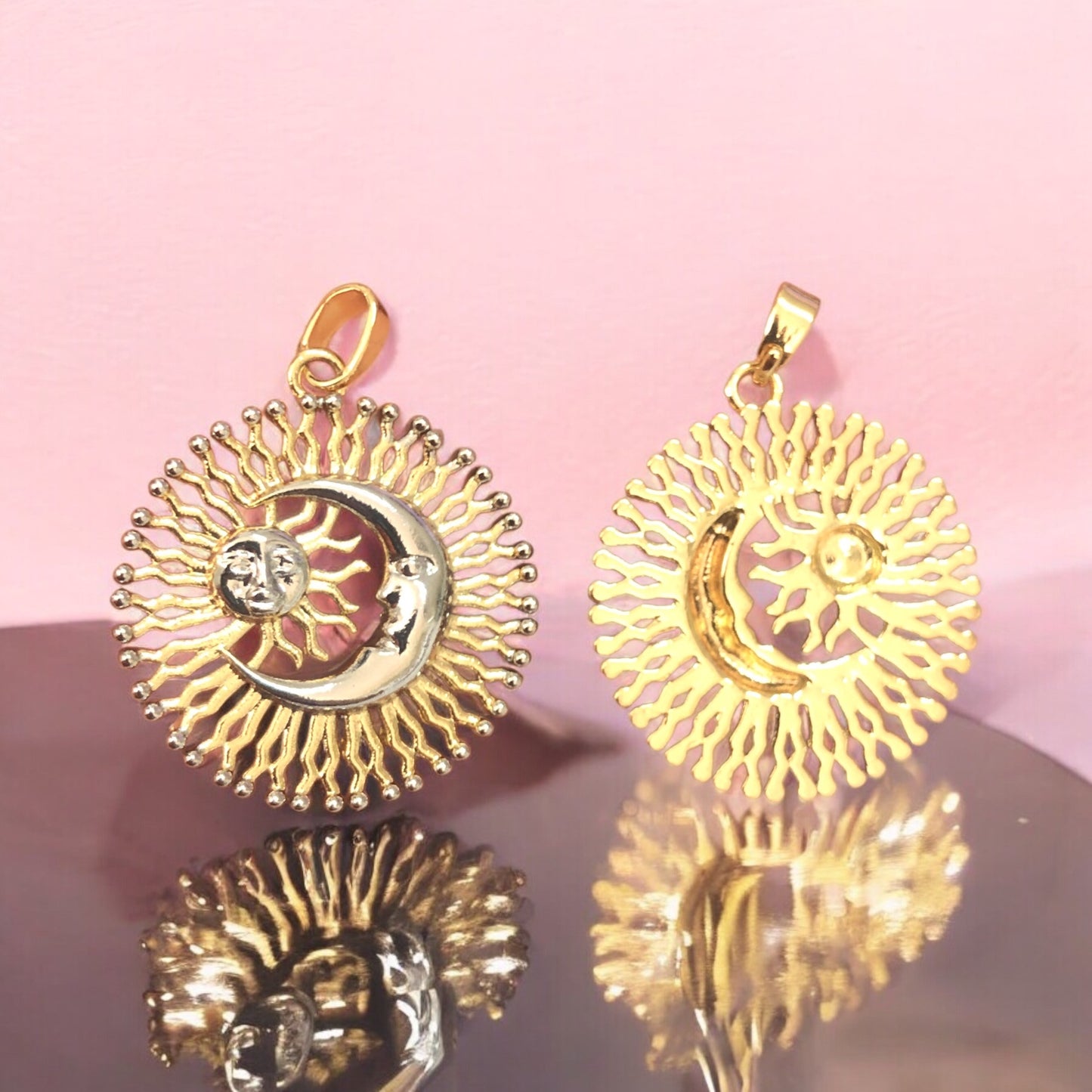 Altın &Rodyum Kaplama Güneş &Ay Kolye Ucu