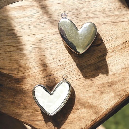 Çelik Sedef Taşlı Kalp Kolye Ucu-20mm