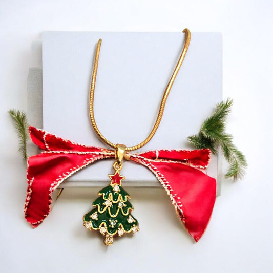 Altın Kaplama Mineli Zirkon Taşlı Mineli Yeni Yıl Aparat - Çam Ağacı Yeşil