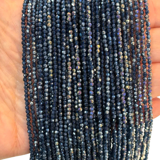 2mm Fasetli Yuvarlak Kristal Boncuk – Seffaf Janjan Lacivert - 34 -Kum Kristal