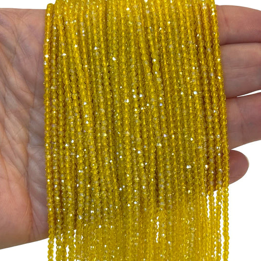 2mm Fasetli Yuvarlak Kristal Boncuk – Seffaf  Janjan Kanarya Sarı-28-Kum Kristal