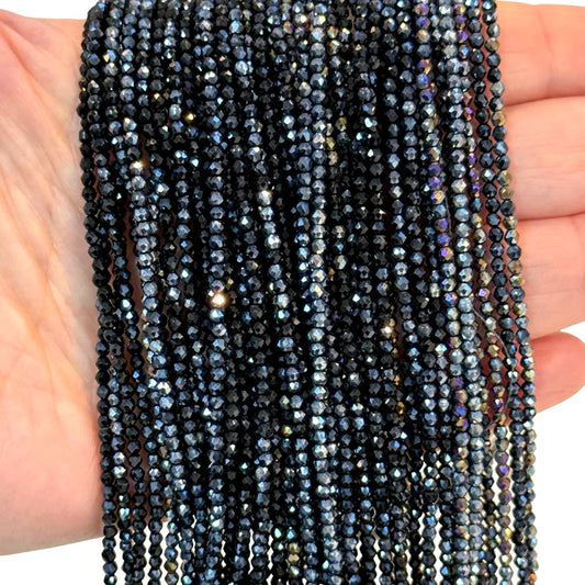 2mm Fasetli Yuvarlak Kristal Boncuk – Seffaf Janjan Siyah- 35 -Kum Kristal