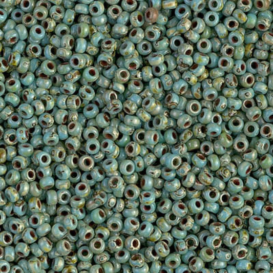 Miyuki Boncuk, MiyukiRoundBeads 8/0-4514 Picasso Opaque Seafoam Green