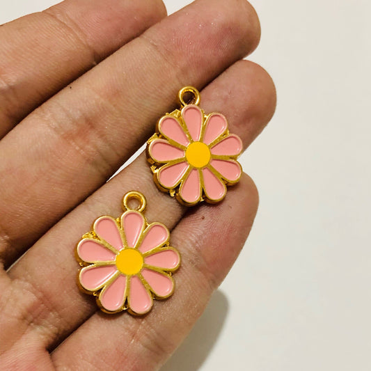 Gold Plated Enamel Daisy Shaking Attachment - Pink