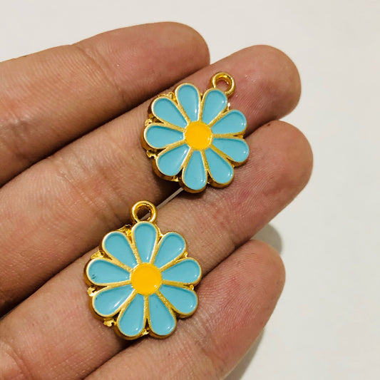 Gold Plated Enamel Daisy Shaking Attachment - Blue