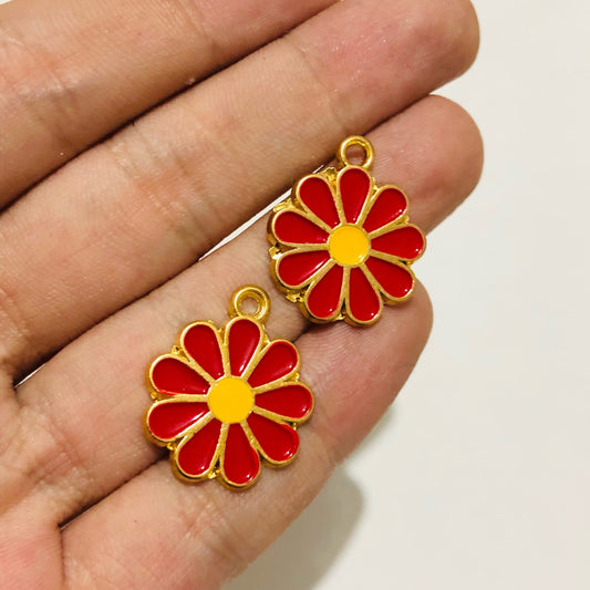 Gold Plated Enamel Daisy Shaking Attachment - Red