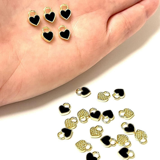 Gold Plated Enamel Mini Heart Shaking Device - Black