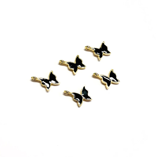 Gold-Plated Enamel Butterfly Shaking Attachment - Black