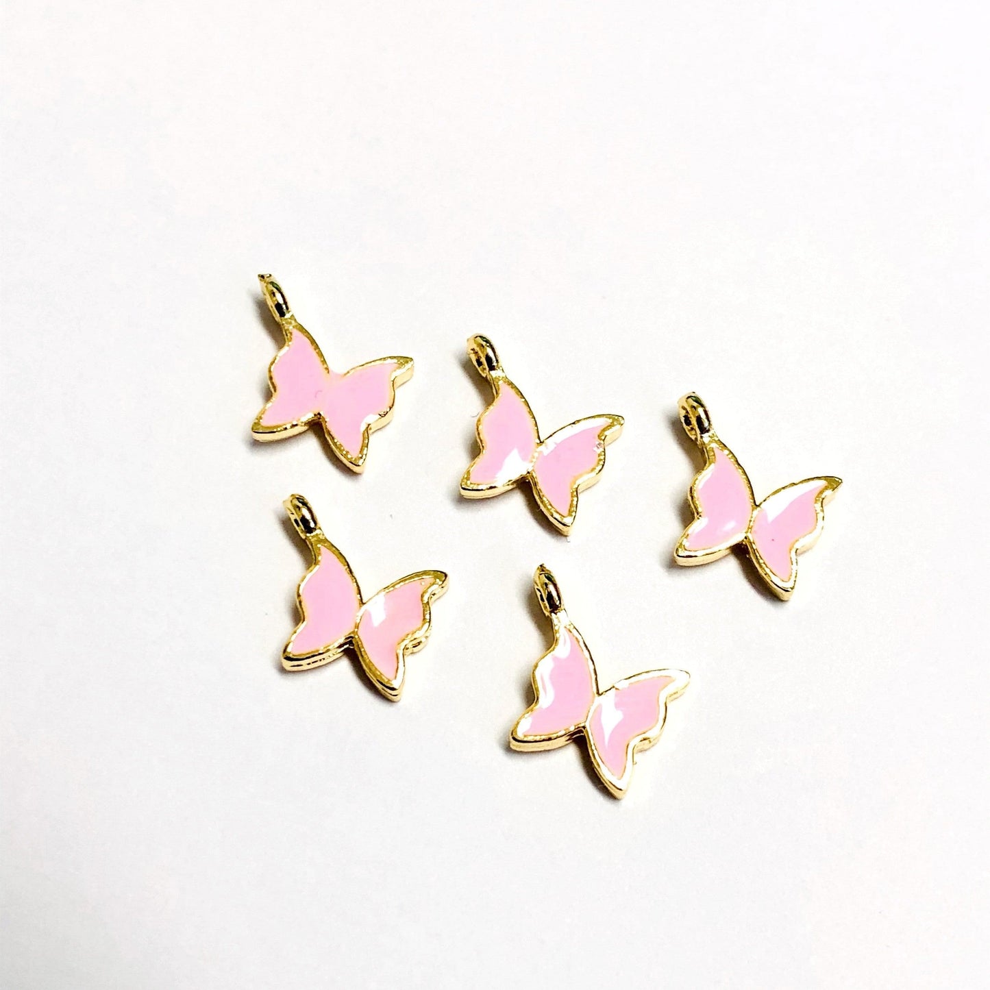 Gold-Plated Enamel Butterfly Shaking Attachment - Pink