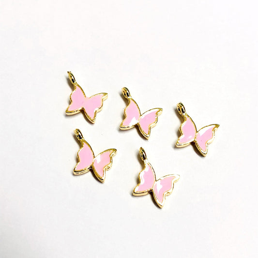 Gold-Plated Enamel Butterfly Shaking Attachment - Pink