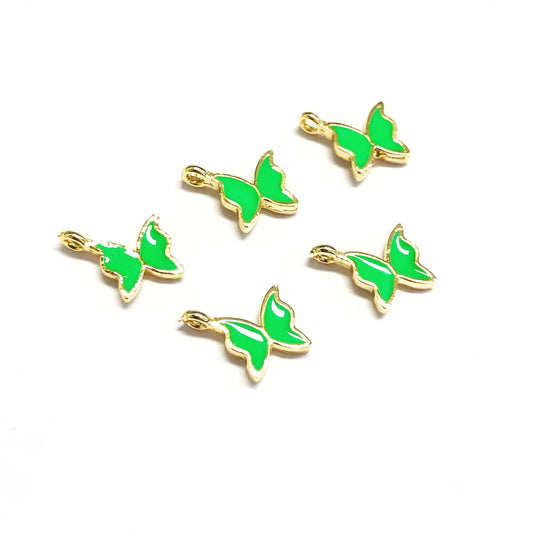 Gold-Plated Enamel Butterfly Shaking Attachment - Neon Green