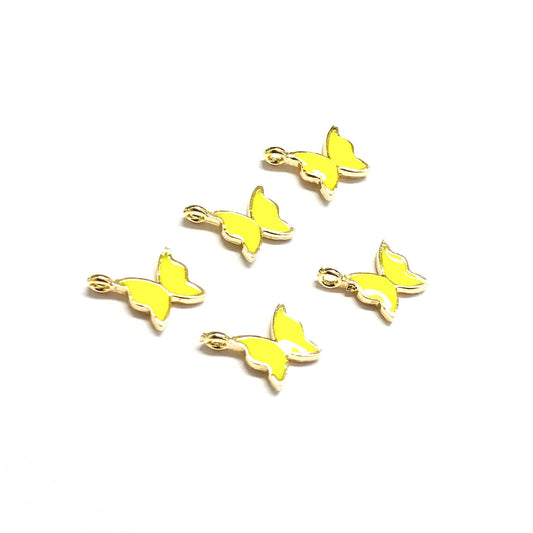 Gold-Plated Enamel Butterfly Shaking Attachment - Neon Yellow