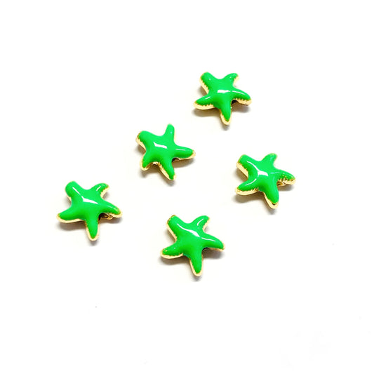 Gold-Plated Enamel Starfish Intermediate Bracket - Neon Green
