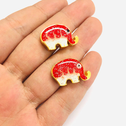 Brass Gold Plated Enamel Silvery Elephant Apparatus - Red