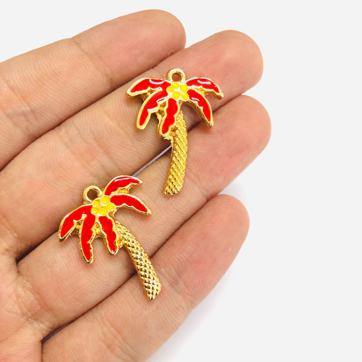 Gold Plated Enamel Palm Shaking Attachment - Red