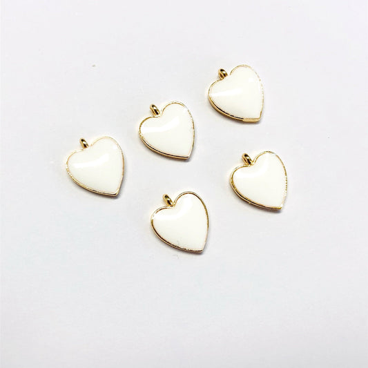 Gold Plated Enamel Heart Shaking Device - White