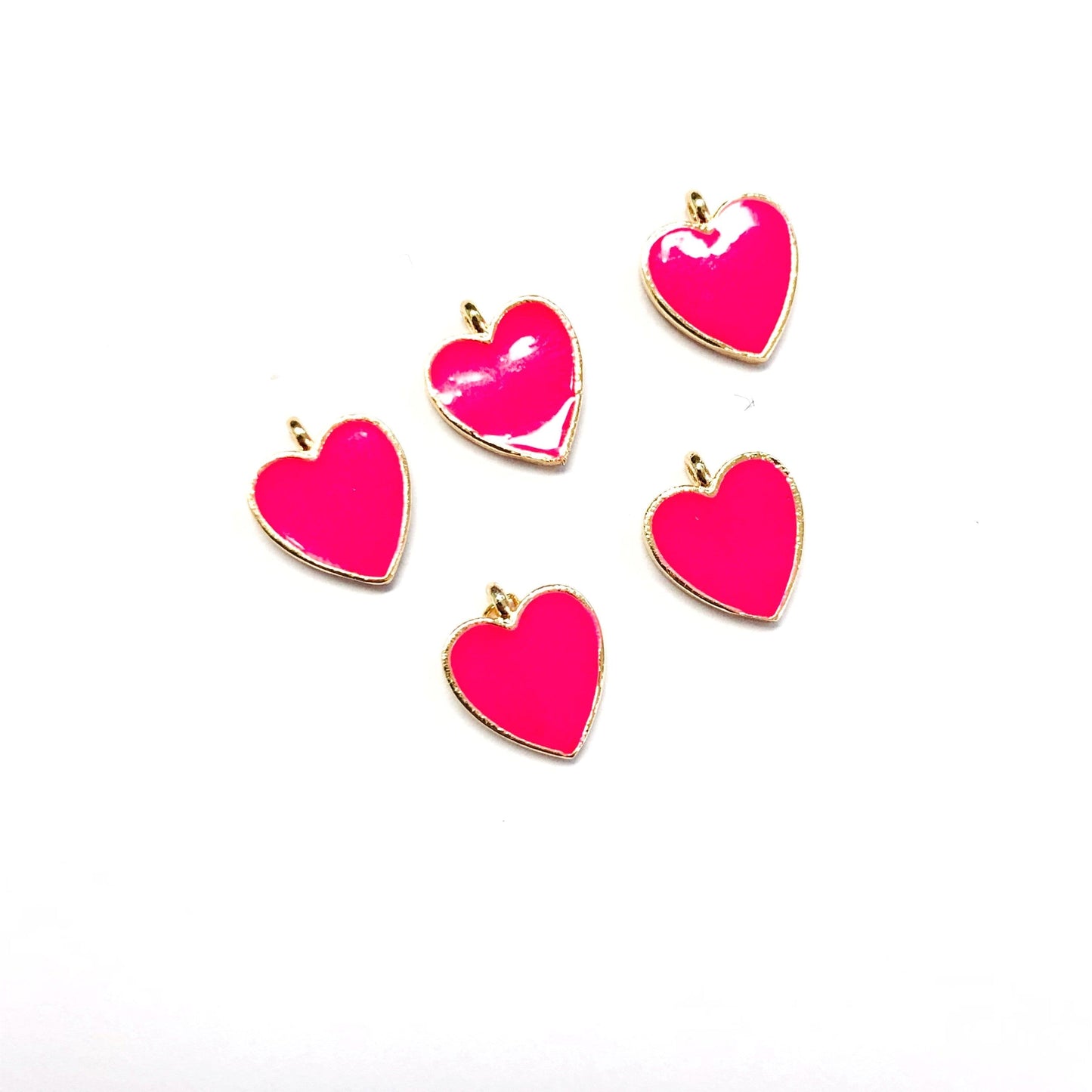 Gold Plated Enamel Heart Shaking Apparatus - Neon Pink