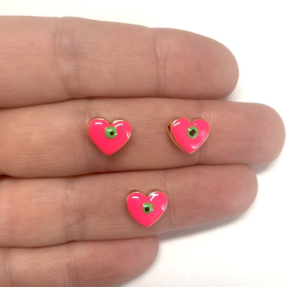 Gold Plated Enamel Heart 10mm Neon Pink