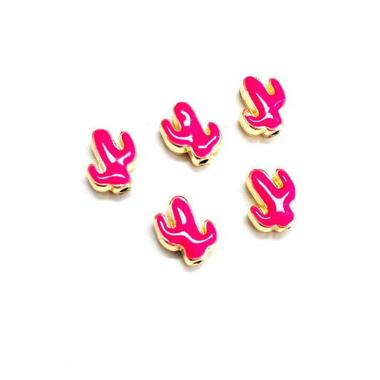 Gold Plated Enamel Cactus Insert - Neon Pink