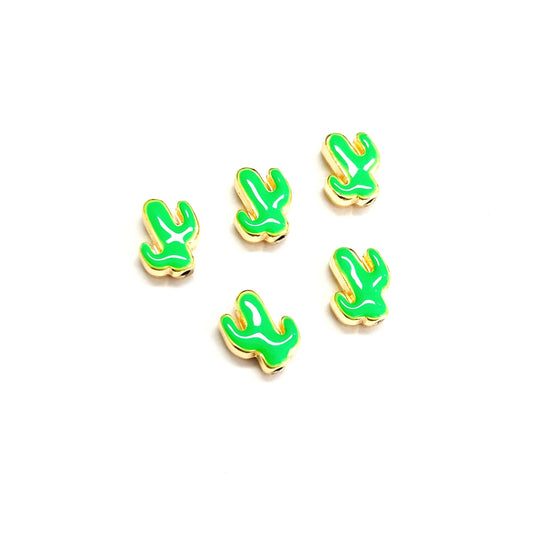 Gold Plated Enamel Cactus Spacer - Neon Green