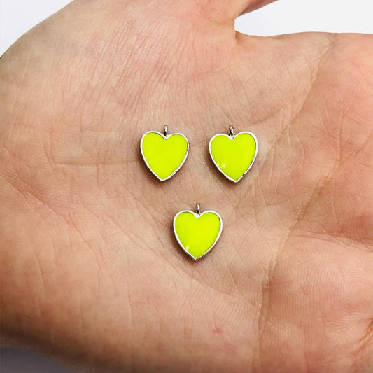Rhodium Plated Enamel Heart Shaking Device - Yellow