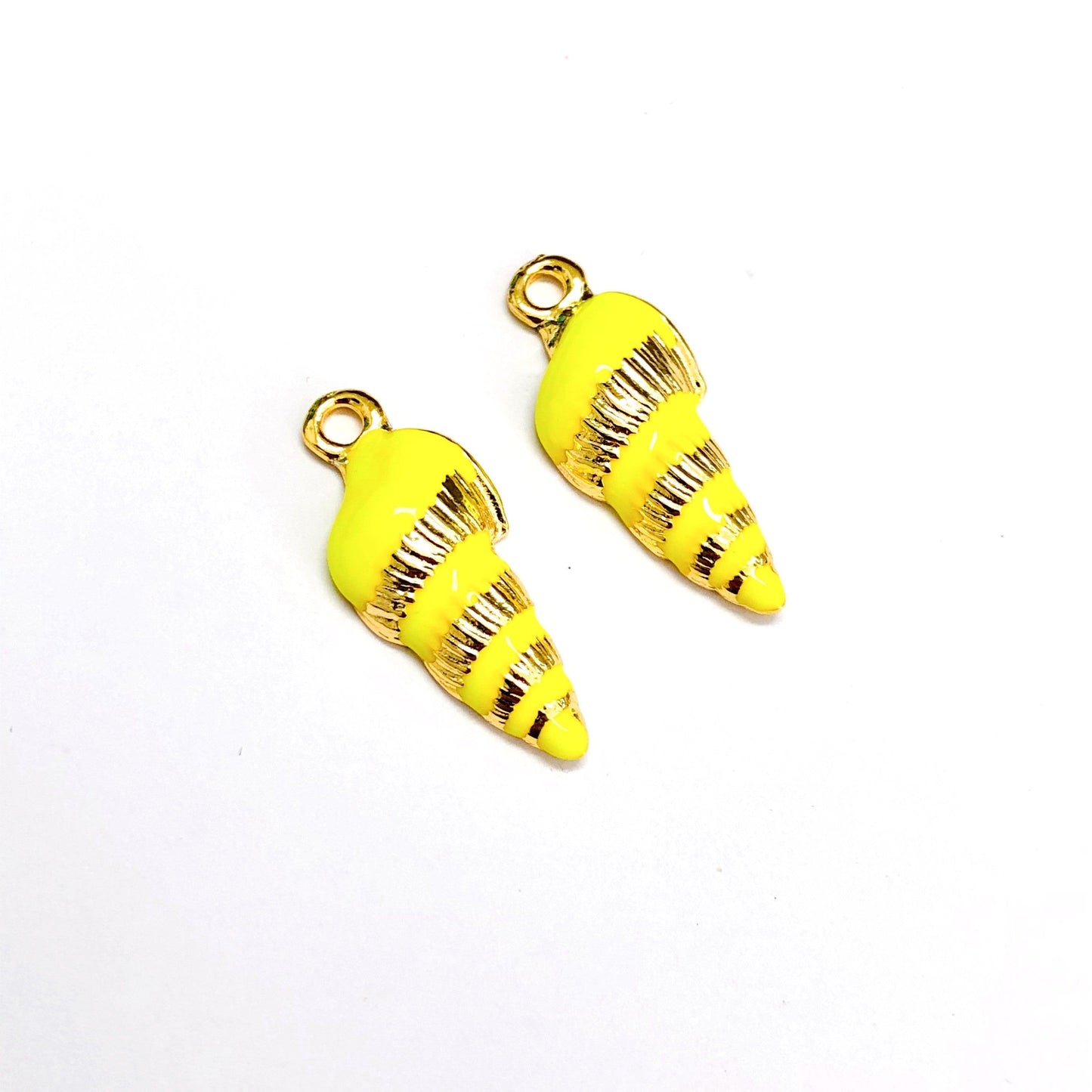 Gold Plated Brass Enameled Mussel Pendant - Neon Yellow