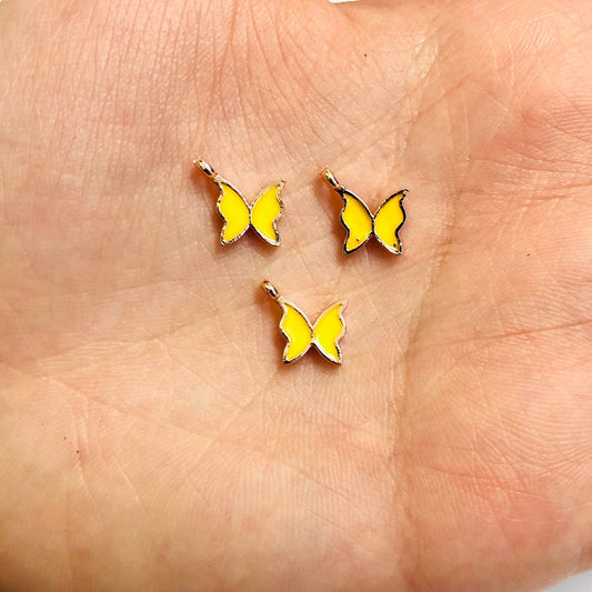 Rose Gold Plated Enamel Butterfly Shaking Attachment - Yellow