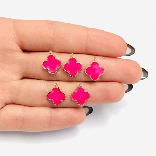 Rose Gold Plated Enamel Clover Shaking Attachment - Neon Pink