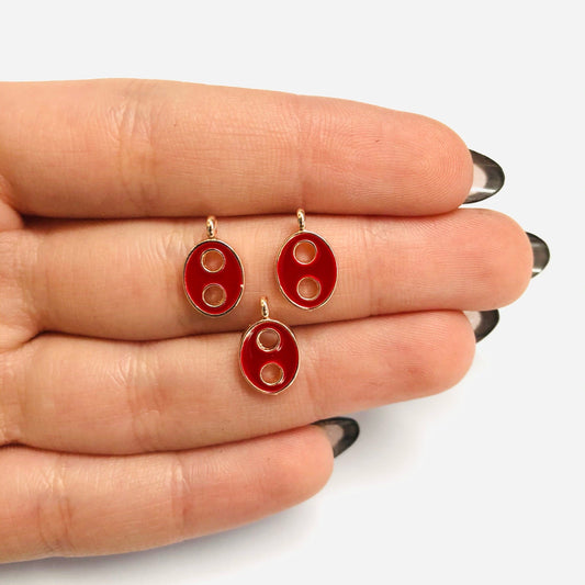 Rose Gold Plated Enamel Mini Button Hanging Attachment - Claret Red