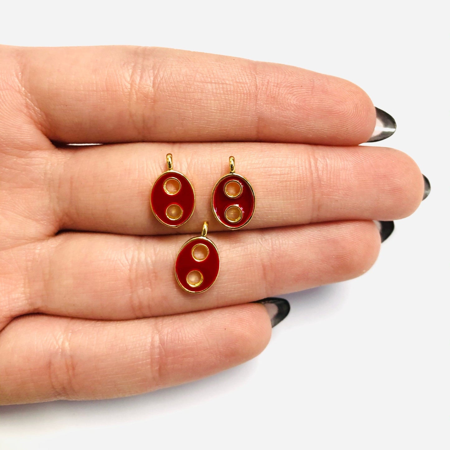 Gold Plated Enamel Mini Button Hanging Attachment - Claret Red