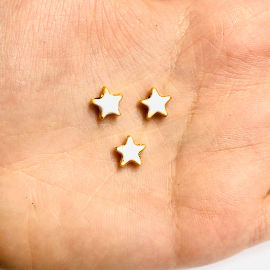 Gold Plated Enamel Star Apparatus 8mm (White)