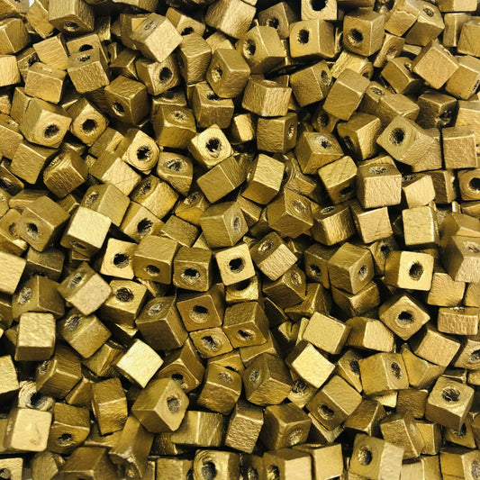 5x5mm Cube Wooden Beads 24 - Gold Plated