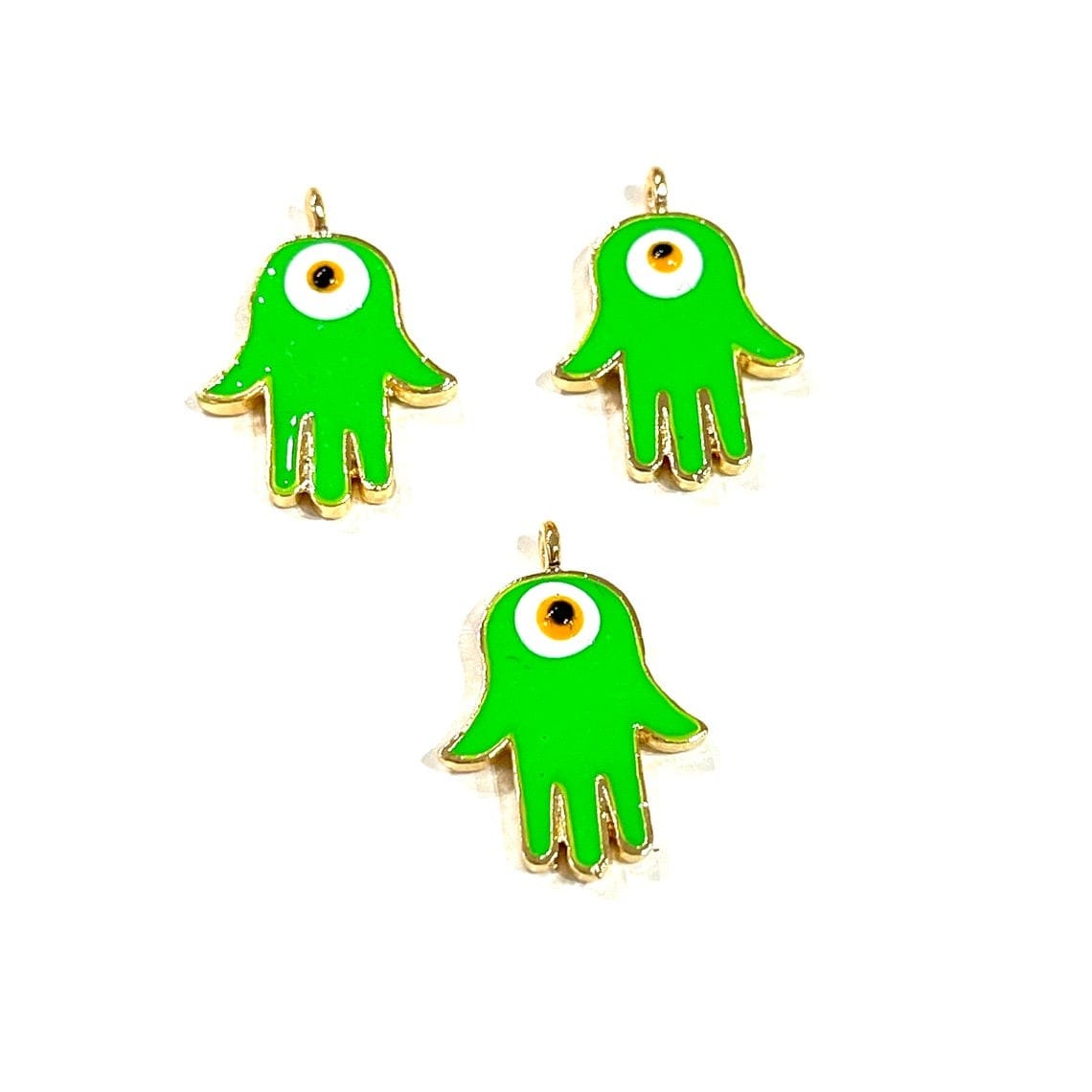 Gold Plated Enamel Fatma Mother Hand Apparatus - Neon Green