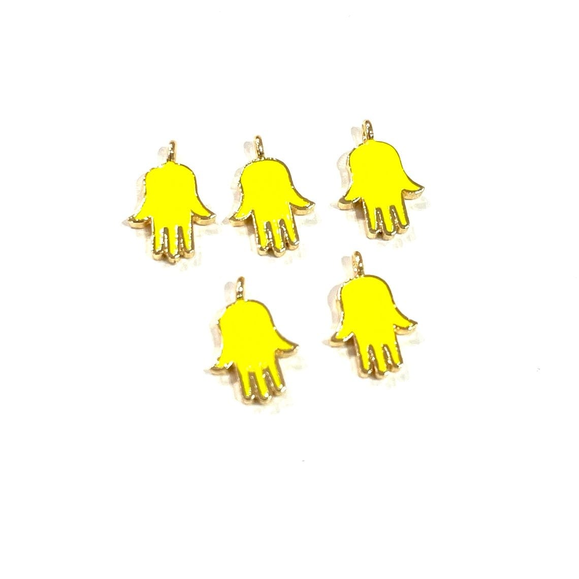 Gold Plated Enamel Mini Fatma Ana Hand Apparatus - Neon Yellow