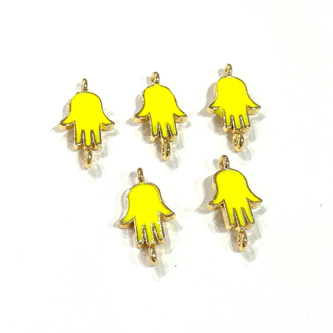 Gold Plated Enamel Mini Fatma Ana Hand Bracelet Apparatus - Neon Yellow