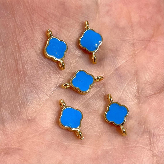 Gold Plated Enamel Clover Bracelet Attachment - Blue