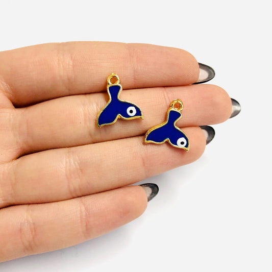 Gold Plated Enamel Whale Tail Apparatus - Navy Blue