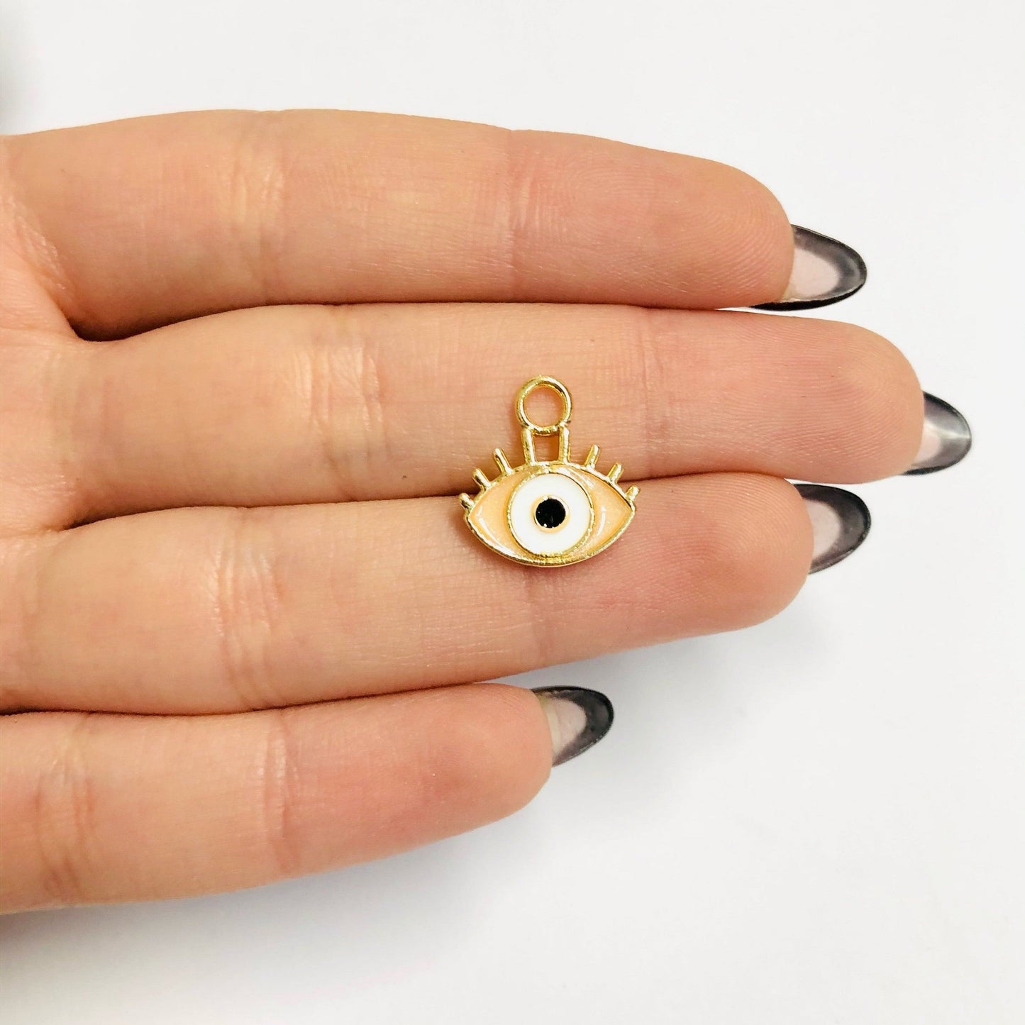 Gold Plated Enamel Evil Eye Shaking Apparatus - Pearlescent 2