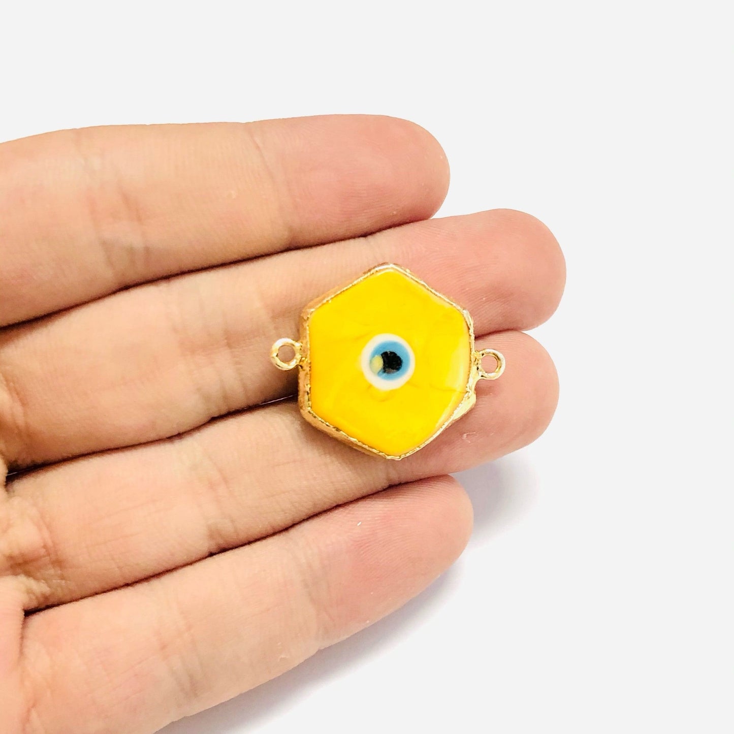 Gold Plated Glass Plastered Evil Eye Beads - 8 