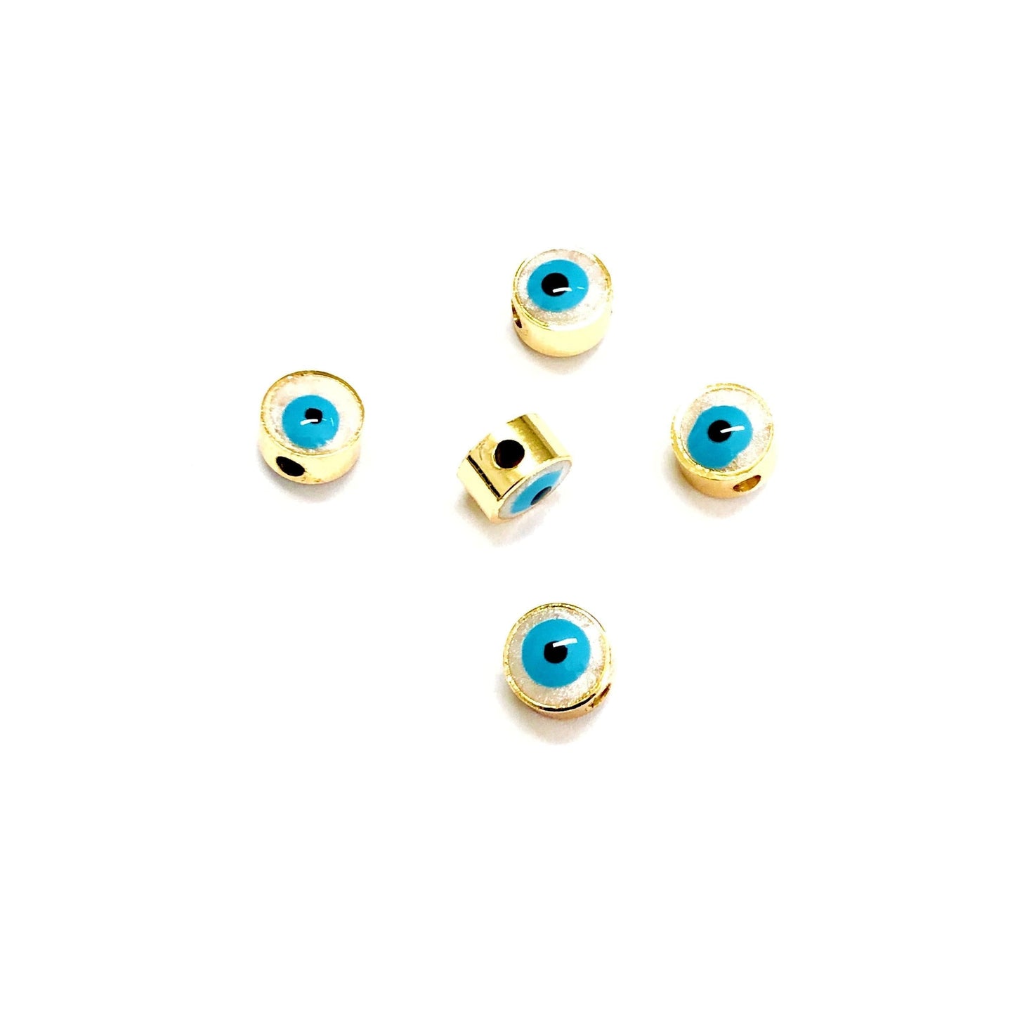 Gold Plated Plastered Evil Eye Beads 7mm - Pearlescent 