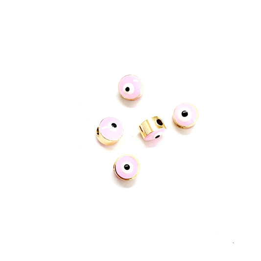 Vergoldete verputzte Evil Eye Beads 7mm - Hellrosa 