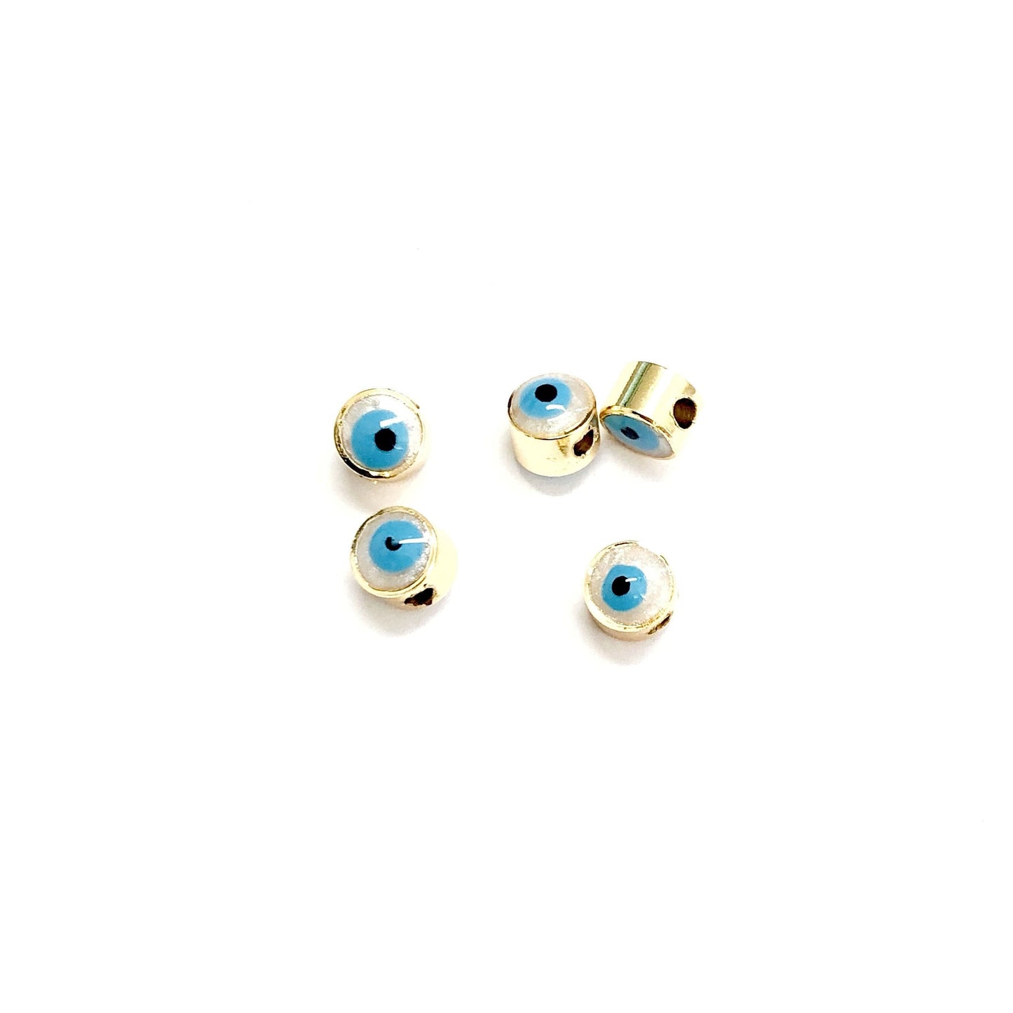 Gold Plated Plastered Evil Eye Beads 6mm - Pearlescent 
