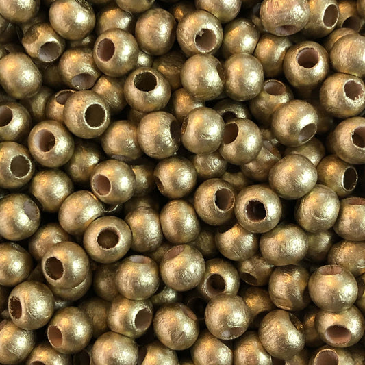 8mm Wide Hole Wooden Bead - 3 - Gold Plated