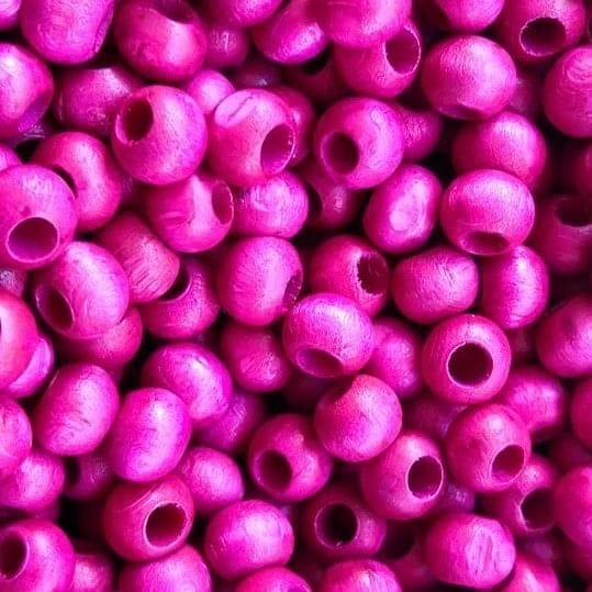 8mm Wide Hole Wooden Beads - 10 - Pink