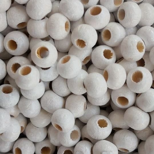 8mm Wide Hole Wooden Bead - 11 - White
