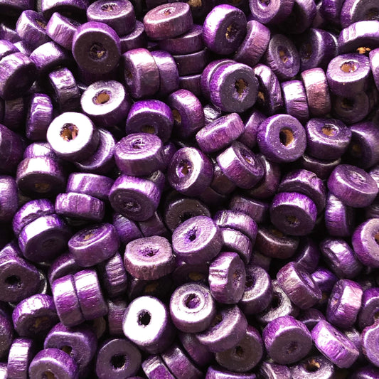 8mm Rondel Wood Bead 5 - Purple